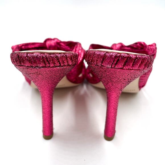 Loeffler Randall Claudia Mules Pleated Fuchsia Metallic Heels Bow Sandals Sz 7.5 - Picture 10 of 13